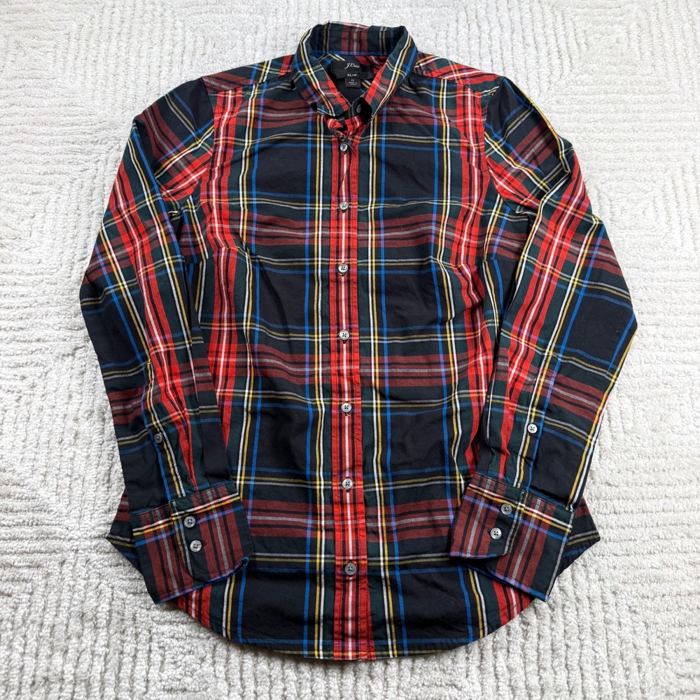 J.Crew Plaid Button Down Shirt Women's 0 Black Red Slim Fit  Christmas Holiday